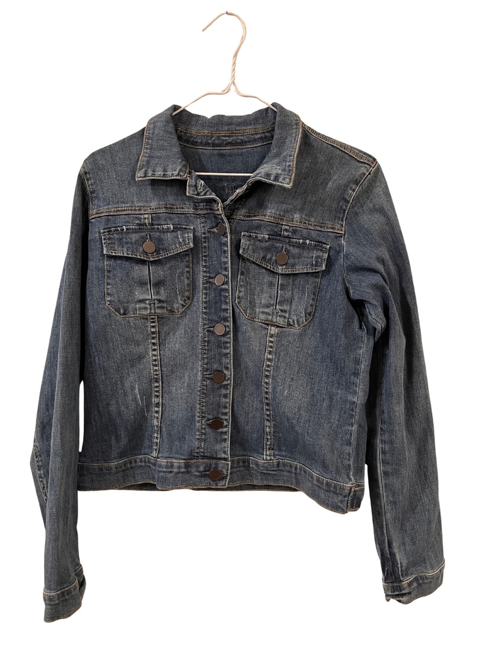 KUT From The Kloth Denim Jacket Large Distressed Stretch Jean Jacket